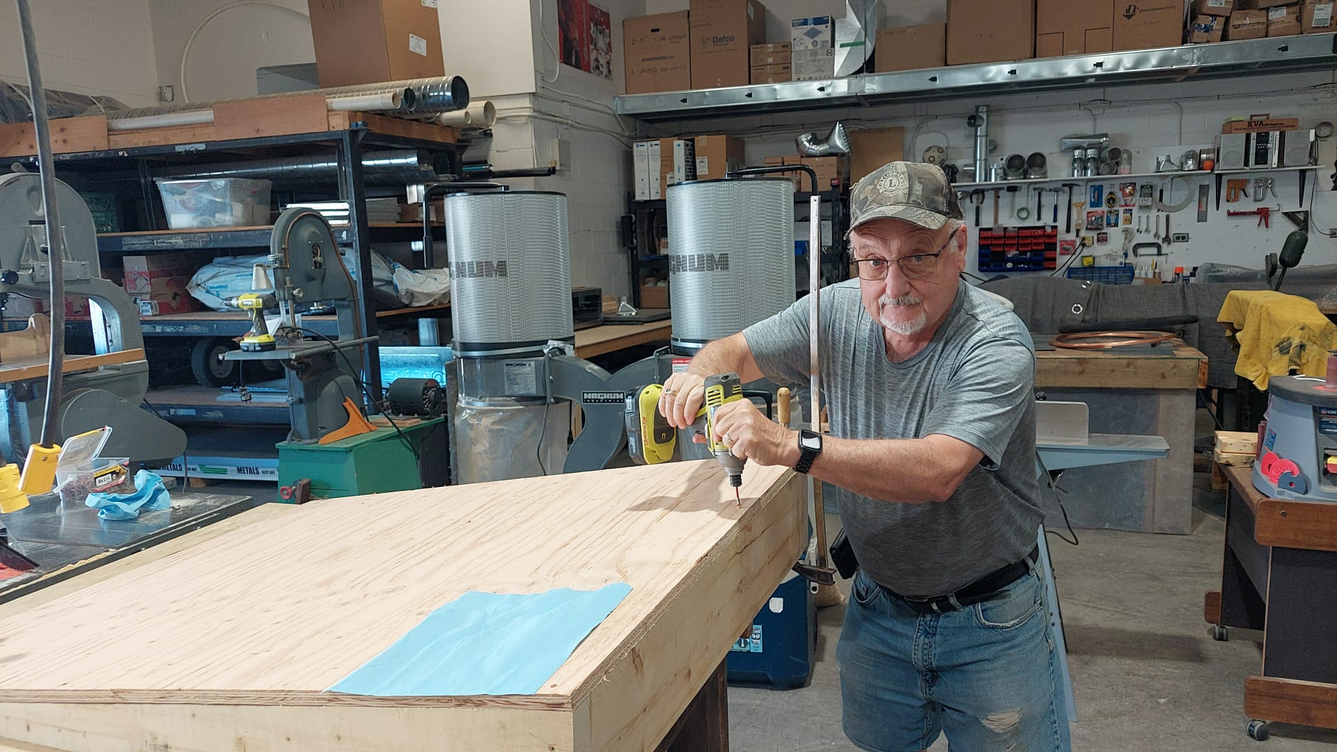 A member works on a ramp build.